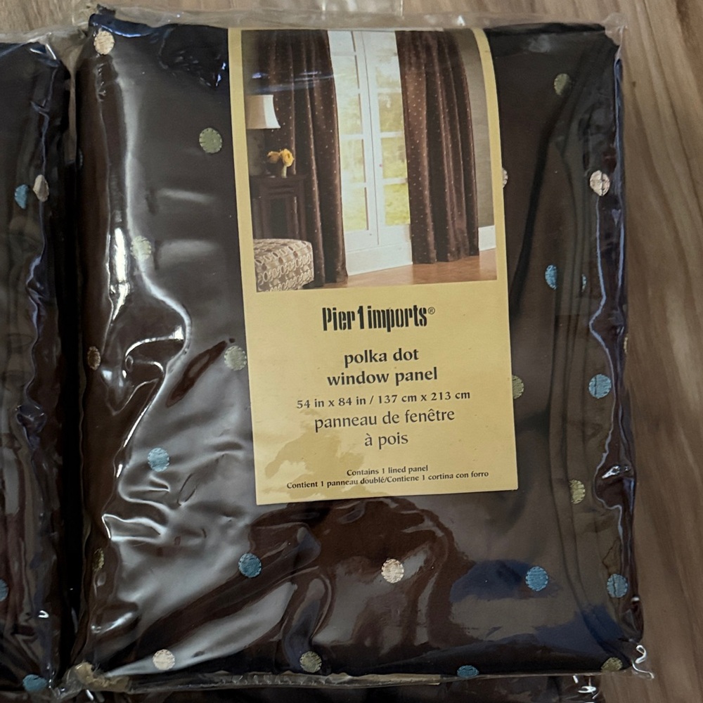 8 Pier 1 Brown Curtains w/ multi colored Polka Dot - Picture 2 of 3